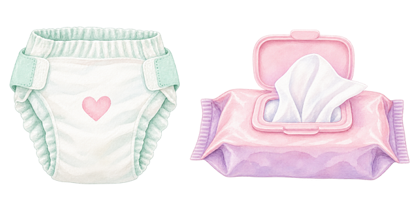 Dibujo de un pañal y un paquete de wipes